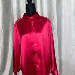 Rachel Zoe Fuchsia Satin Button Down Shirt